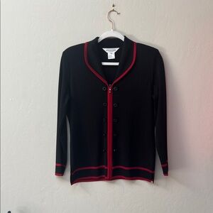 Misook Black Sweater with Red Trim